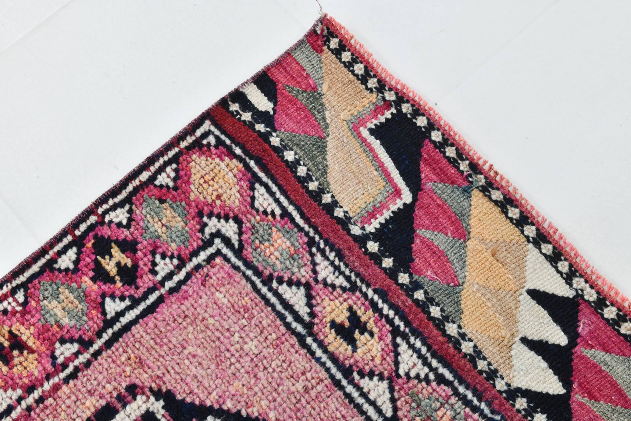Soft Pink & Orange Rare Style Vintage Runner Rug, 91x359 Cm
