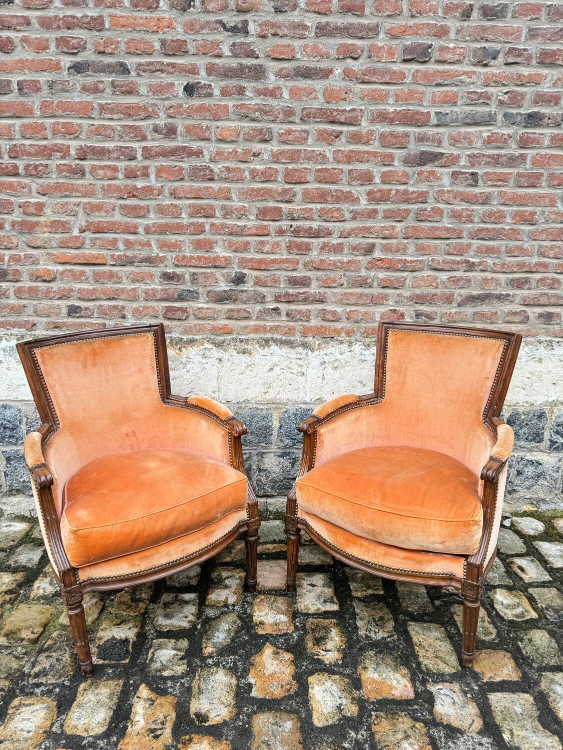 Pair Of Bergères Trapeze Backrest In Walnut Louis XVI XVIII Eme Century