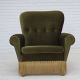 1970s, Danish lounge chair, high, furniture velour, ash wood legs.