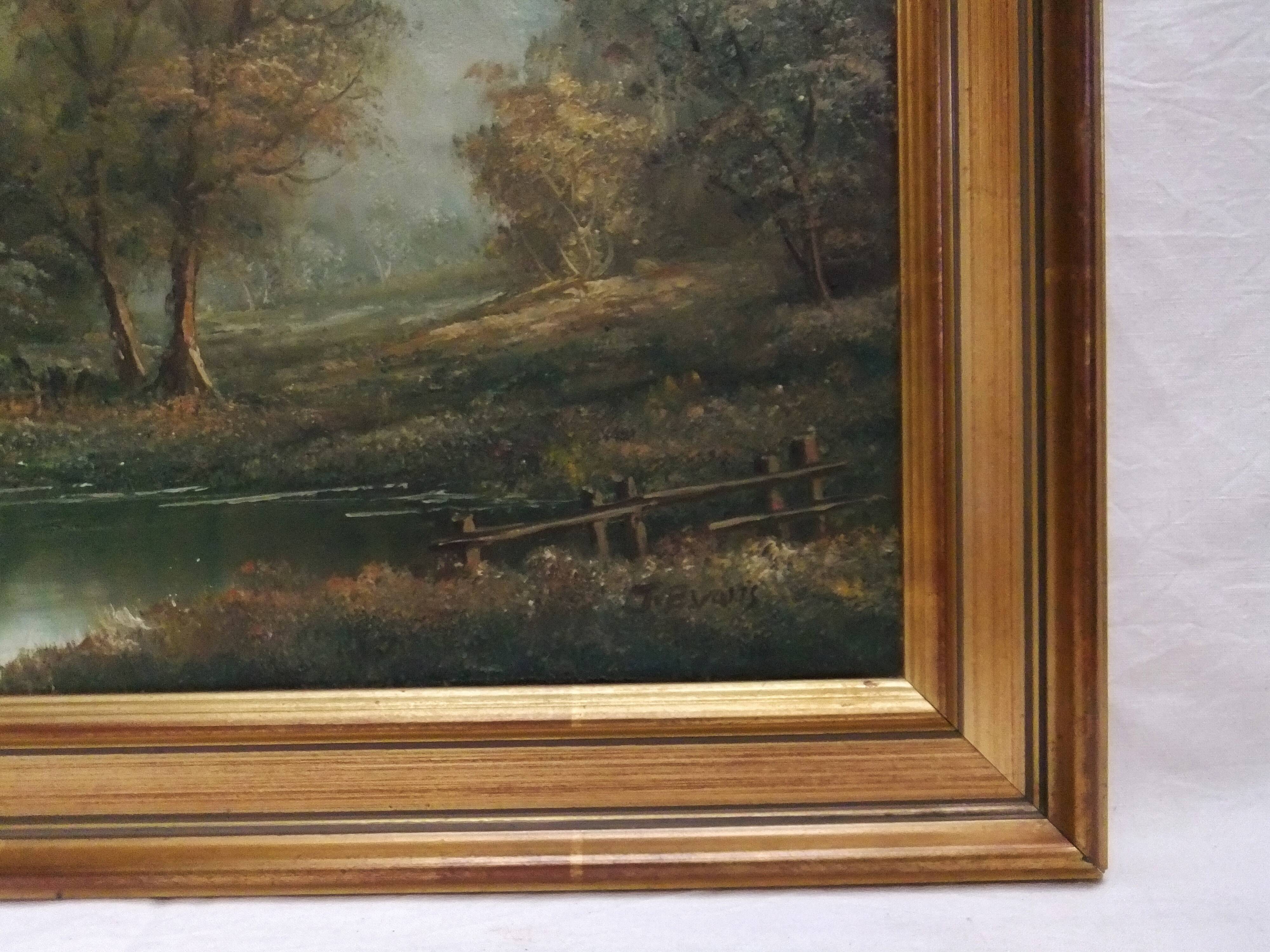 Painting on oil canvas J Evans golden frame landscape