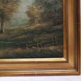 Painting on oil canvas J Evans golden frame landscape