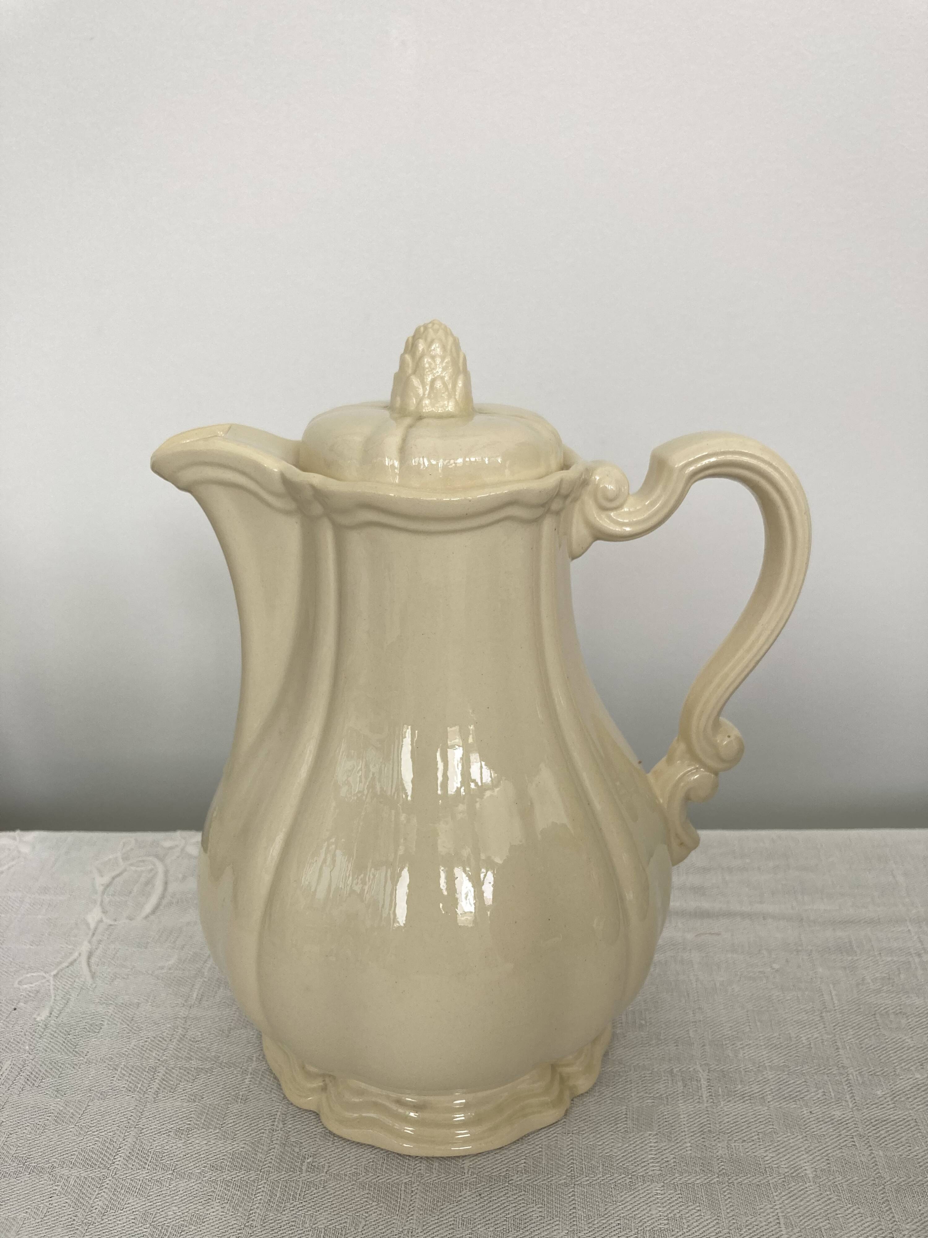 Plain ivory teapot Digoin Sarreguemines