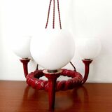 Chandelier in burgundy ceramic and white opaline