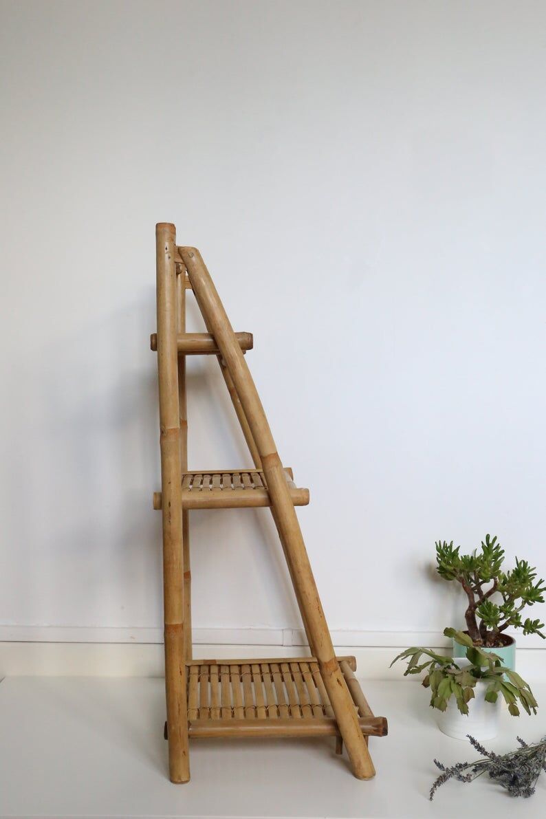 Bamboo shelf, staircase, vintage, plant door, rattan
