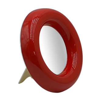Red ceramic vintage table mirror ars italica florence, 60s