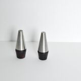 Danish Modern Pair of Rosewood and Stainless Steel Salt and Pepper Shakers