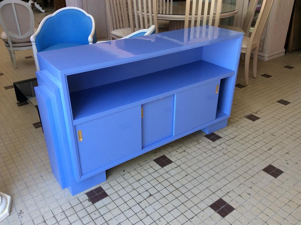 Blue lacquered low cabinet