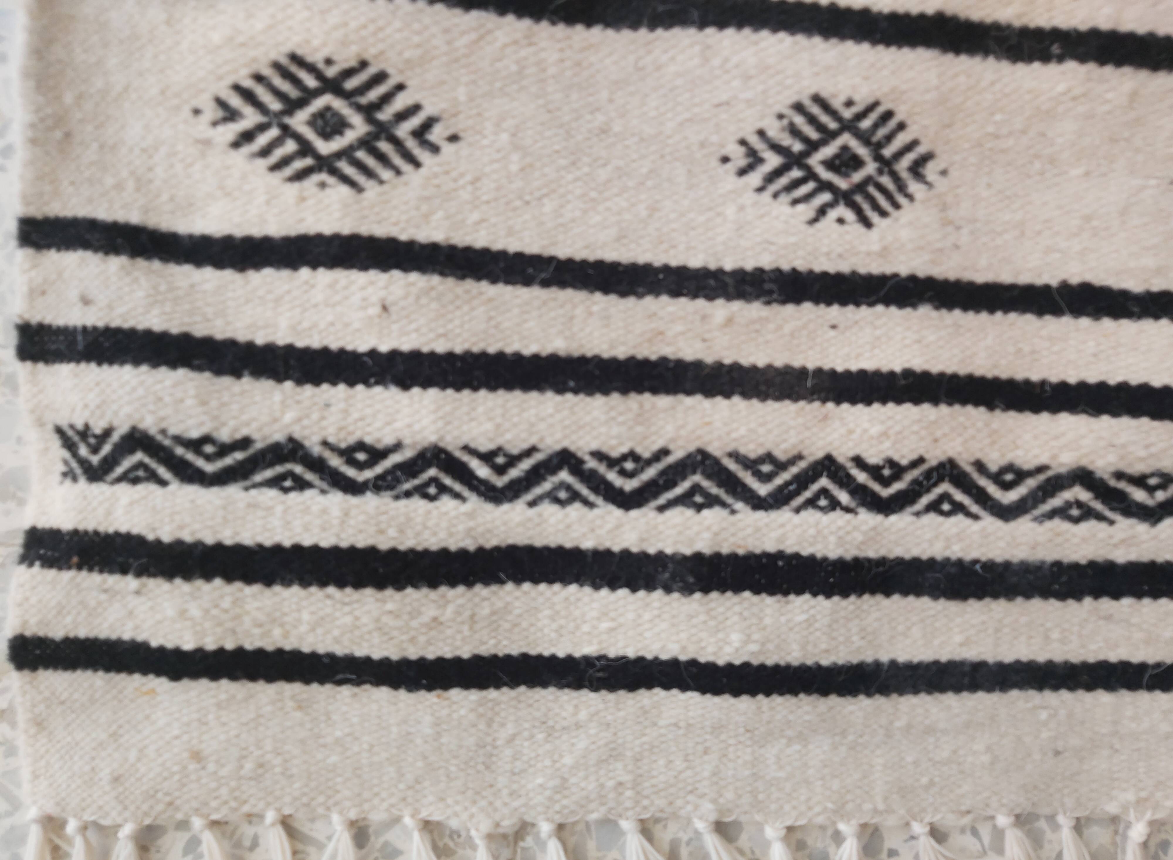 Kilim carpet white and black Berber motifs