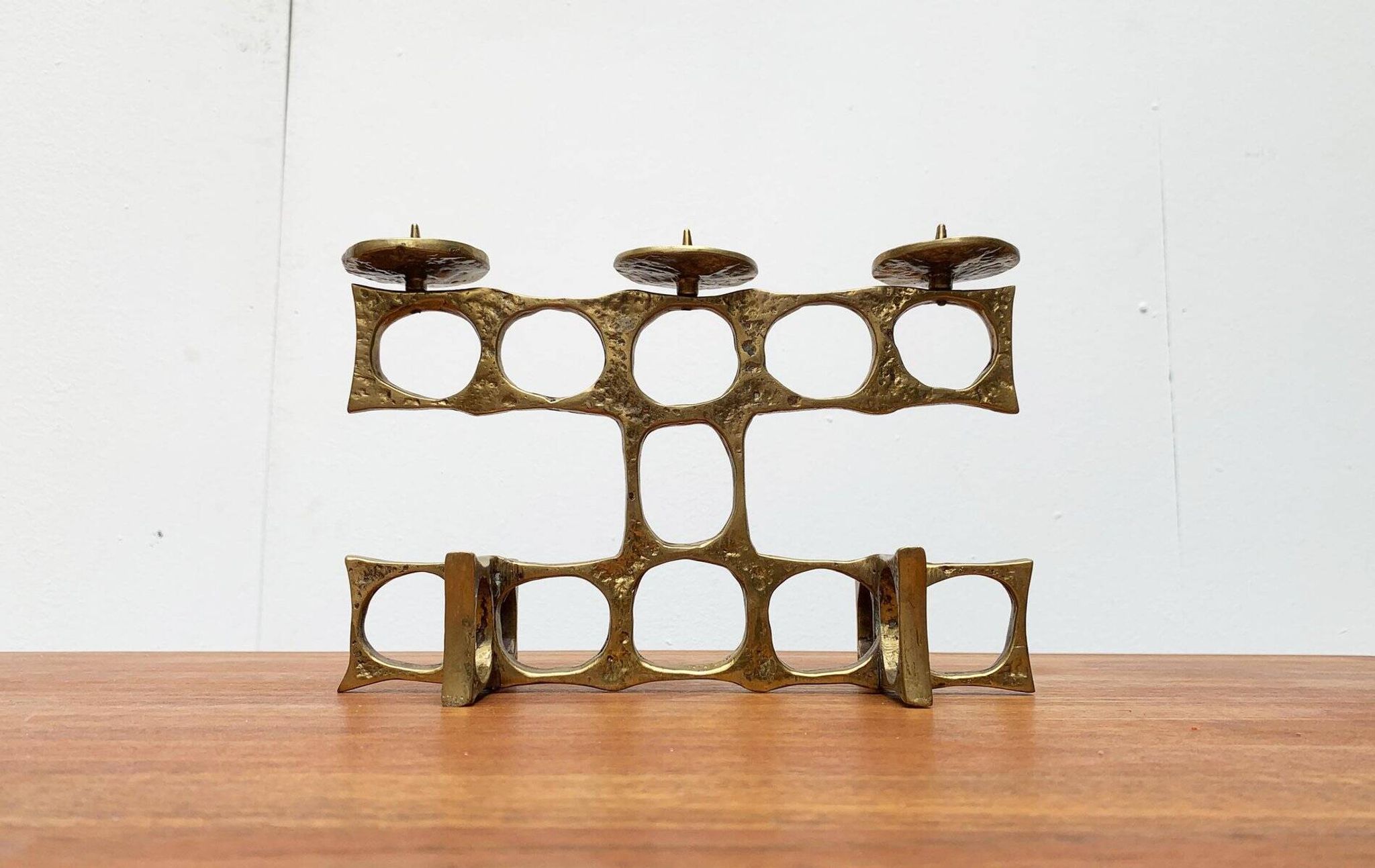 Brutalist metal candlestick from the mid-century by Heinz Goll