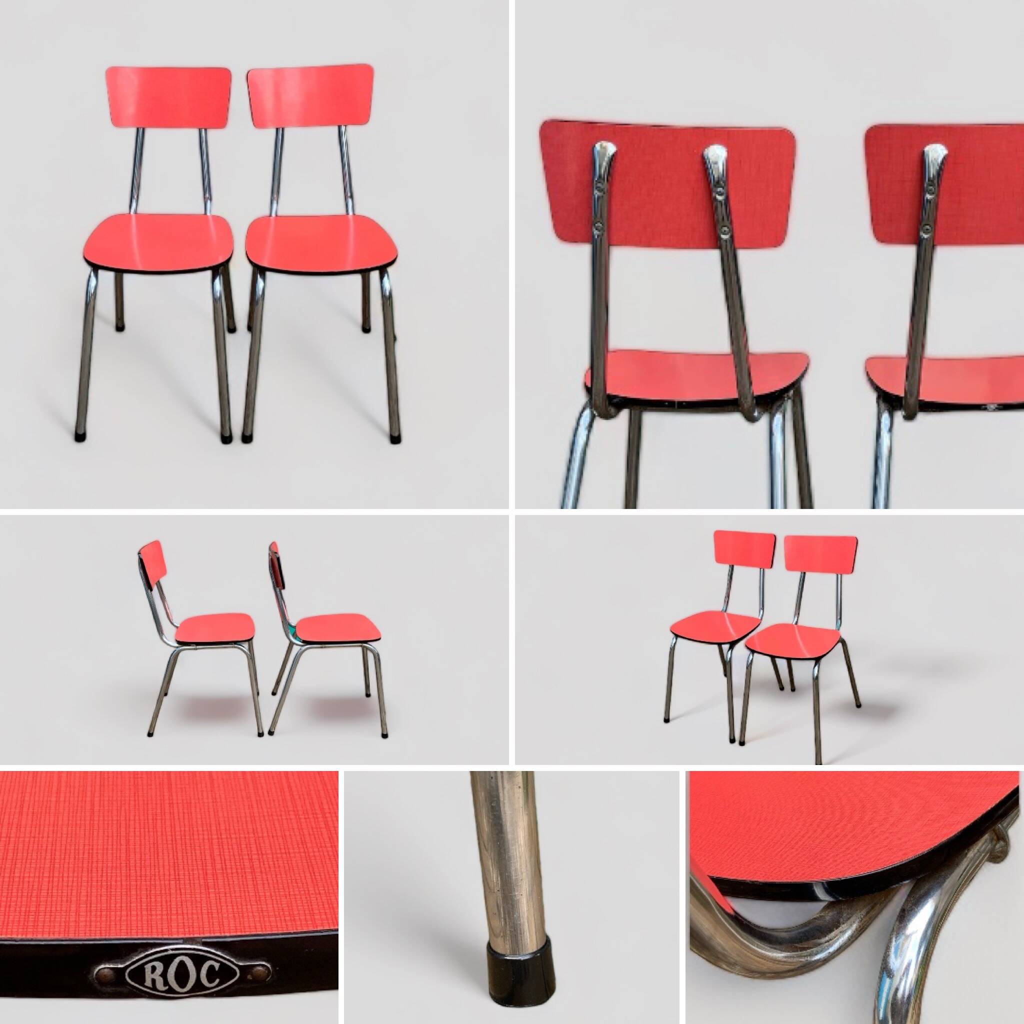 Pair of red Formica chairs Roc 1960