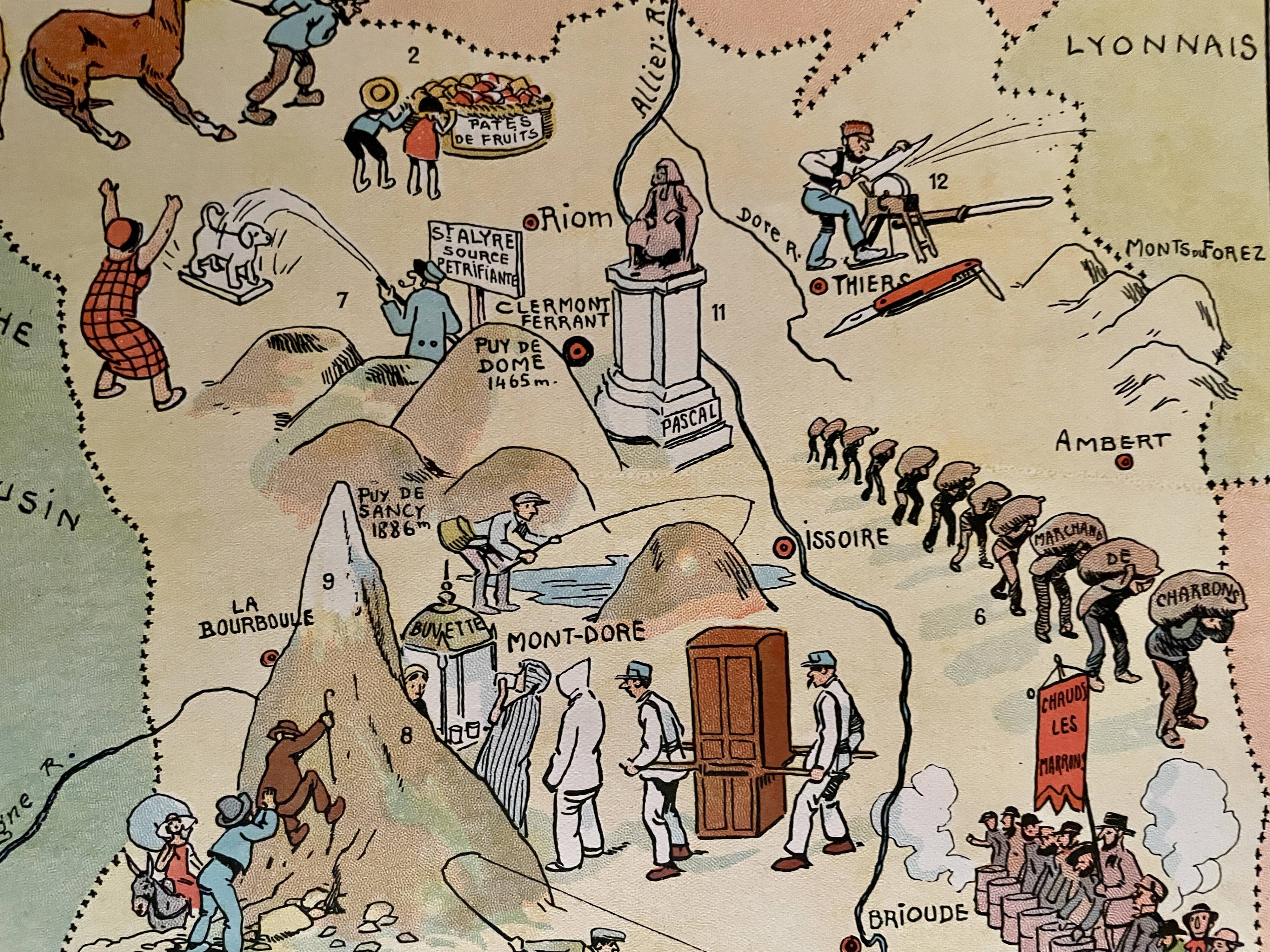 Vintage poster illustrated map of Auvergne 1937 - JP Pinchon