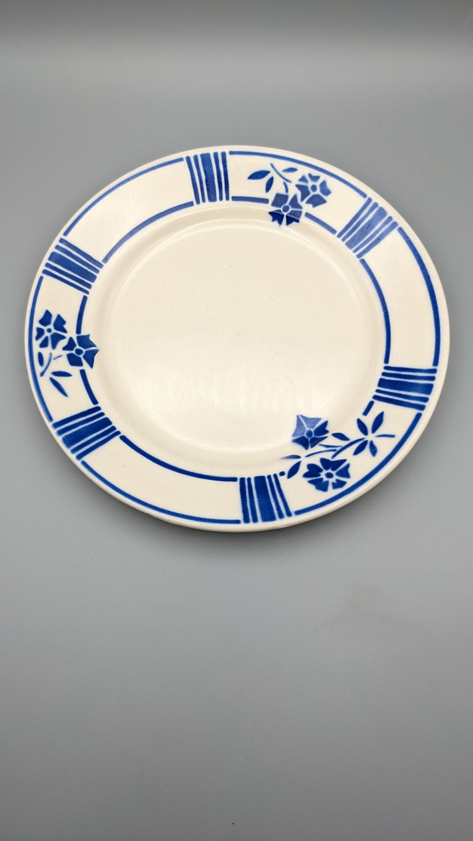 Series of 6 vintage plates demi-porcelaine badonviller art deco blue flowers