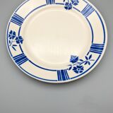 Series of 6 vintage plates demi-porcelaine badonviller art deco blue flowers