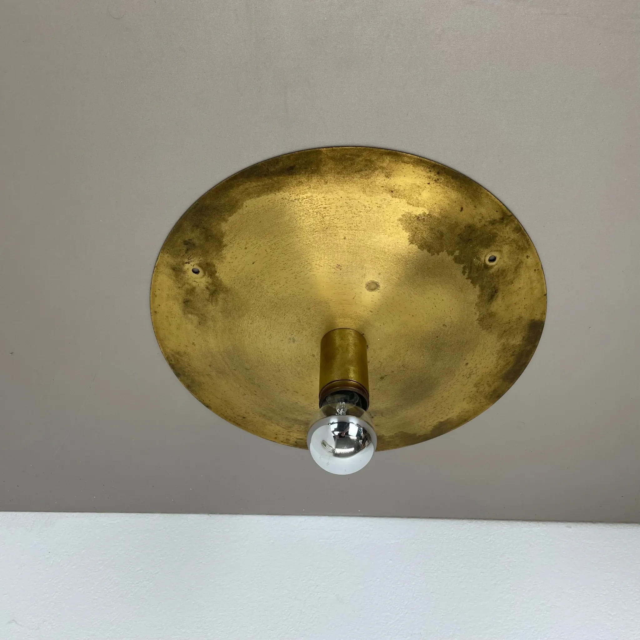 Wall-Ceiling Lamp made of Unique Brass in the Style of Gino Sarfatti, Flush Mount Lighting Italy 1950s