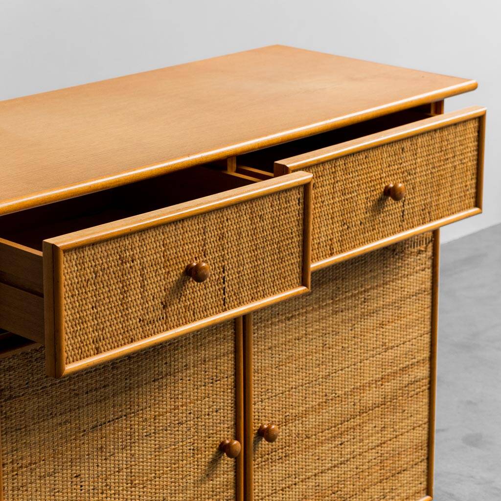 Commode en bois rotin 1970 vintage
