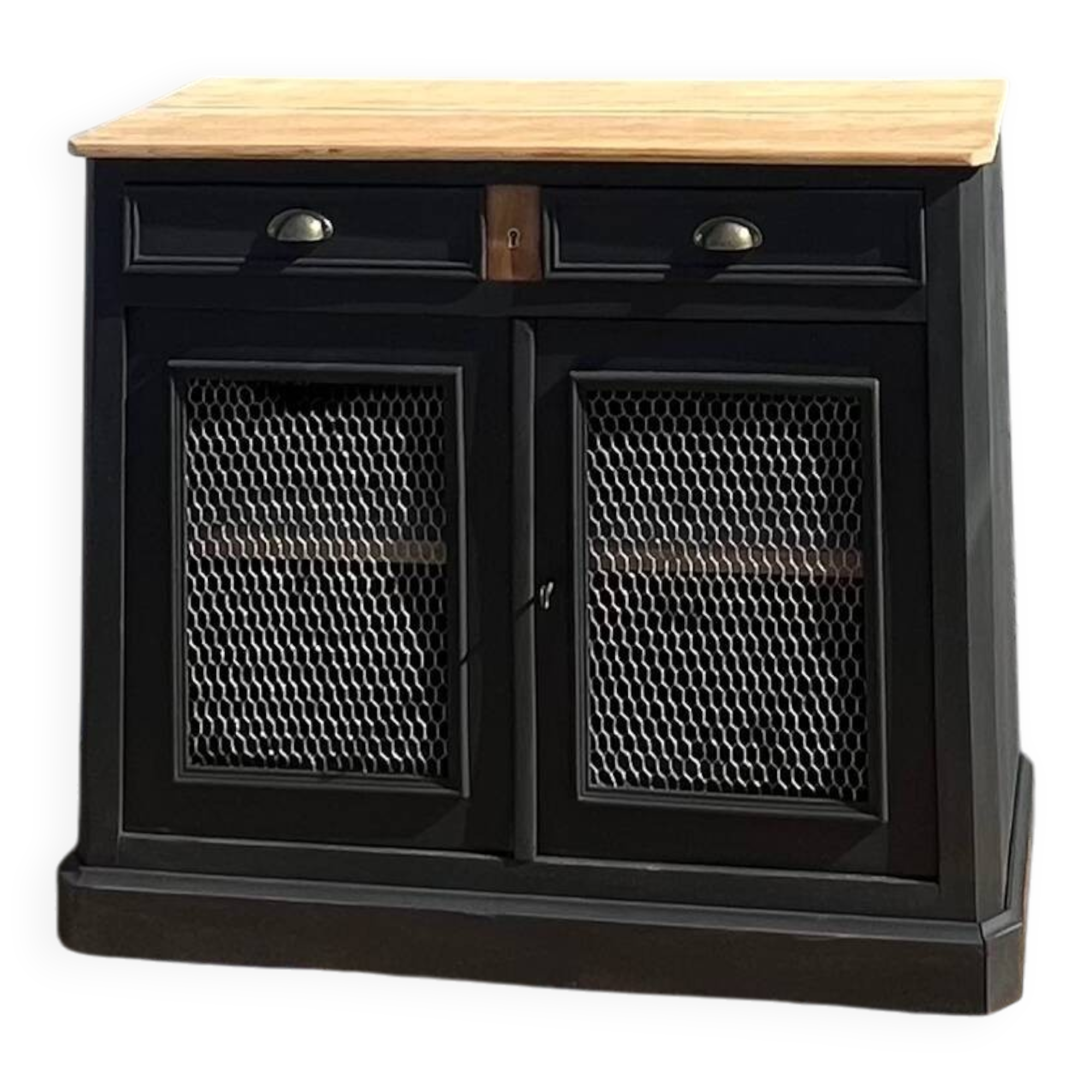 Antique Parisian sideboard in raw solid wood and matte black