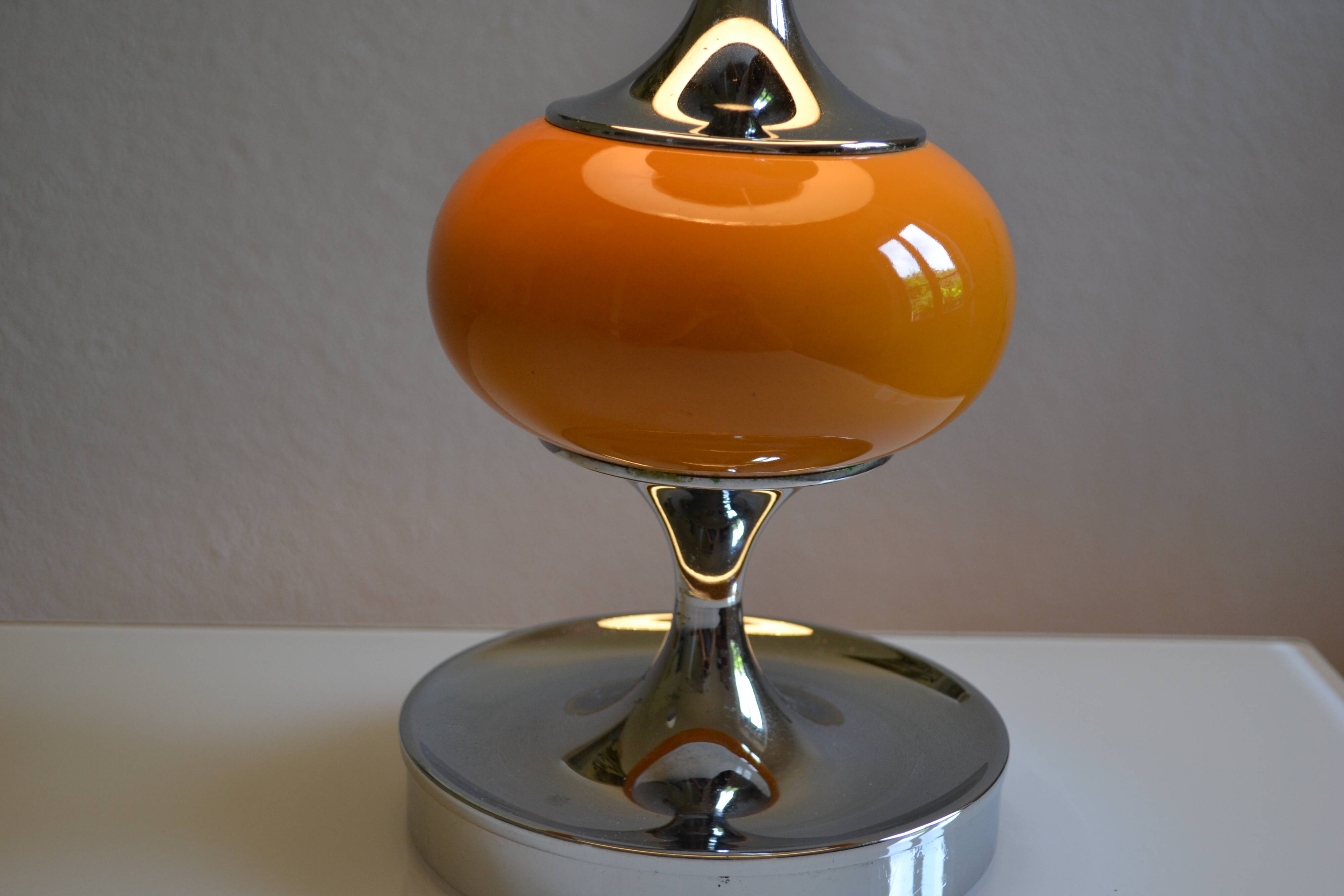 Vintage lamp base yellow and chrome metal circa 1970
