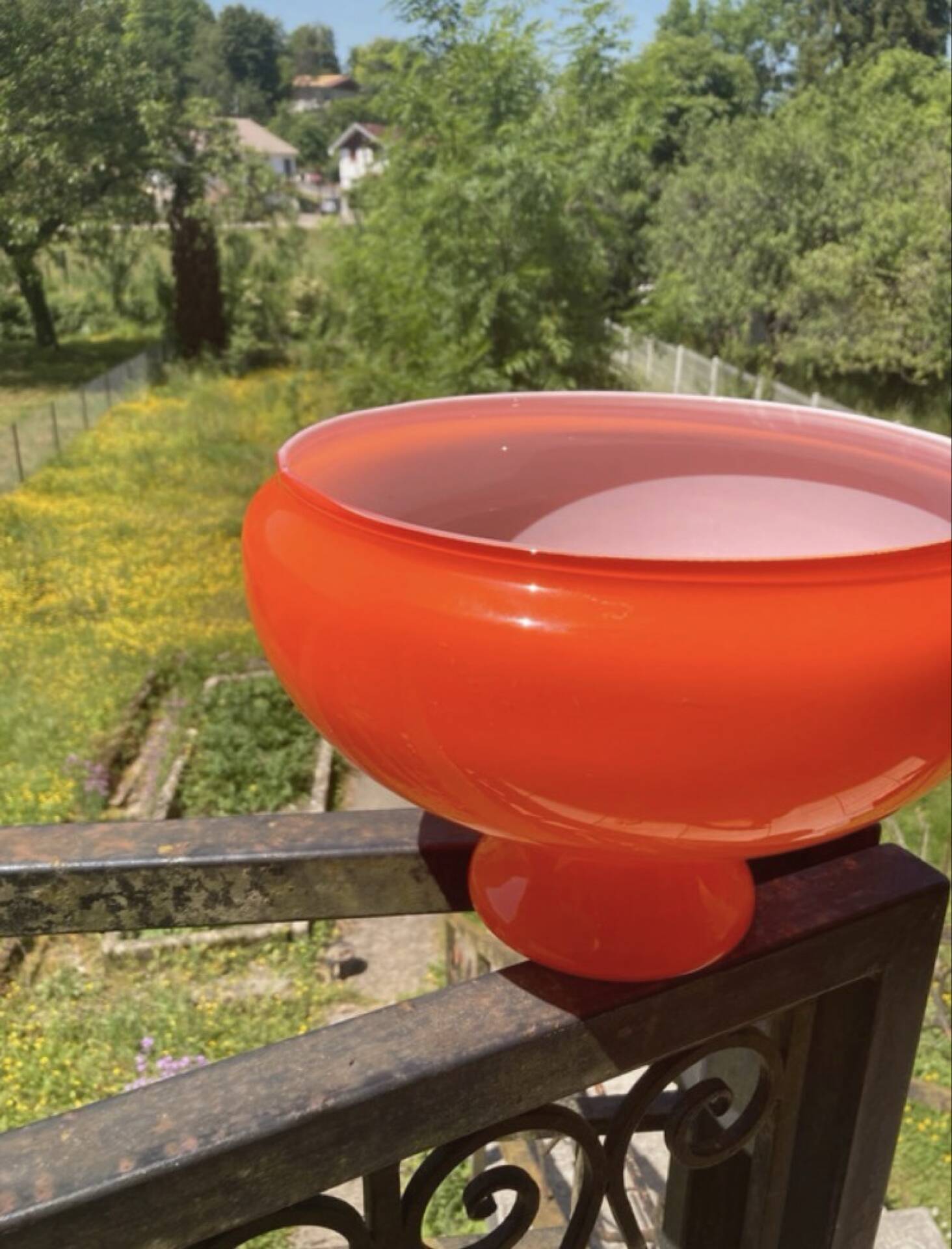 Suspension en opaline couleur orange flamboyante