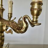 Lampe Lucien Gau style Empire en bronze massif doré à l'or vif "aux cygnes"