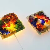 Pair of faceted glass brutalist sconces