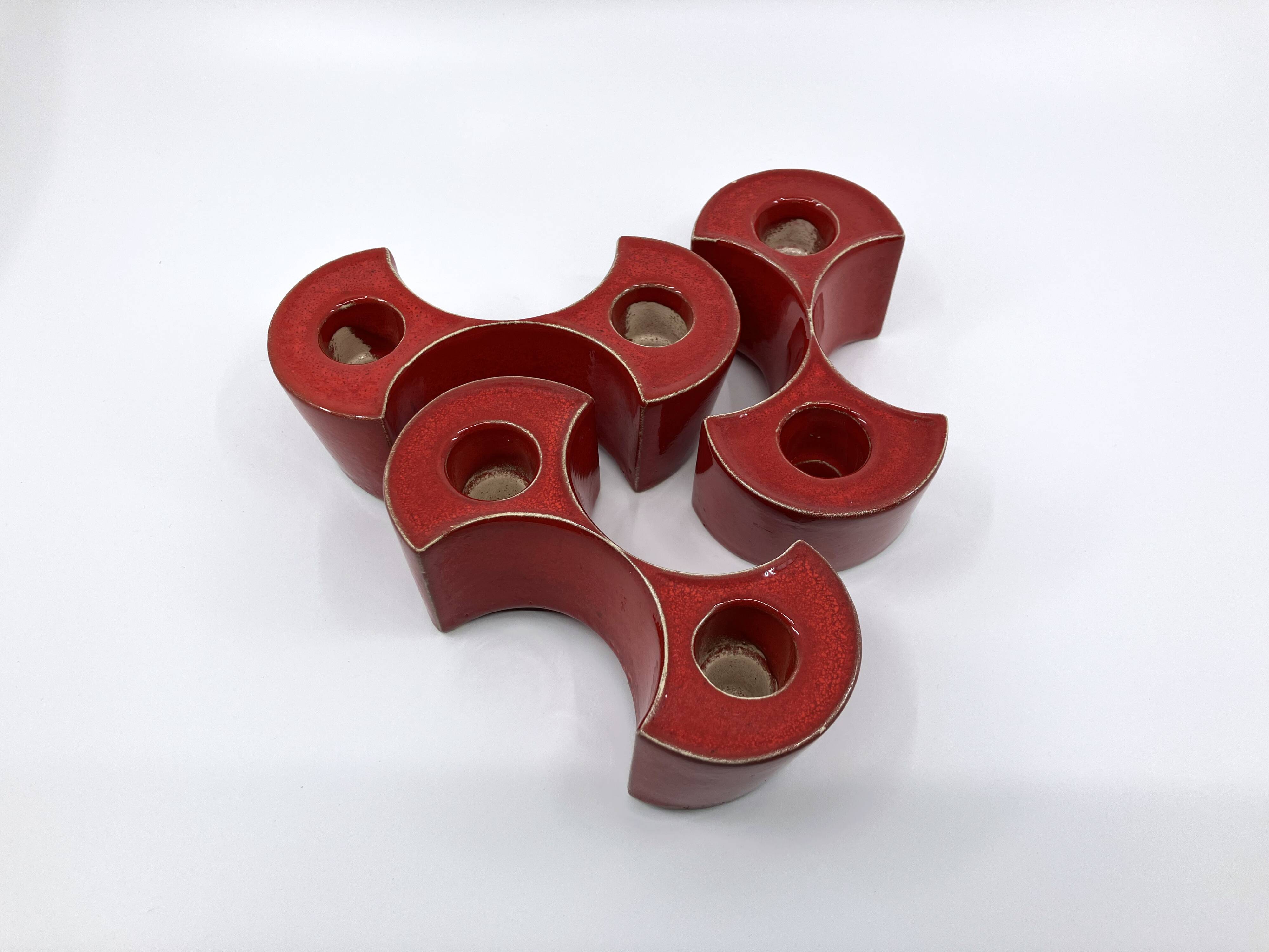 3 red ceramic candlesticks • Cari Zalloni • Steuler • 1970