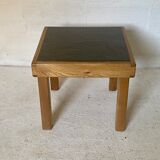 Coffee table in elm and slate by Maison Regain 1970