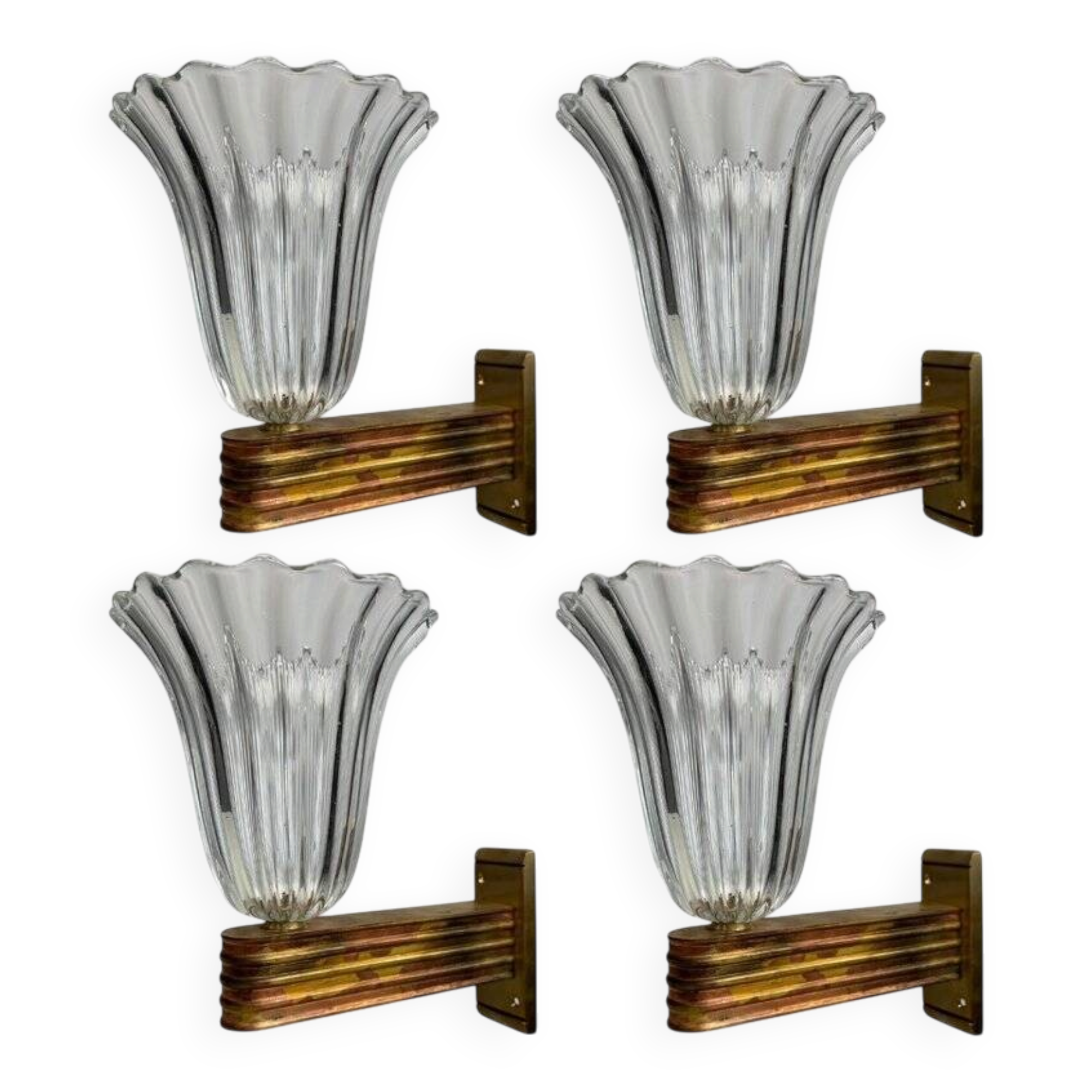 Murano Glass Wall Lamps attributed to Ercole Barovier, Italy, 1940s, Set of 4
