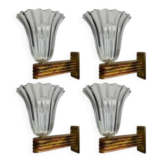 Murano Glass Wall Lamps attributed to Ercole Barovier, Italy, 1940s, Set of 4