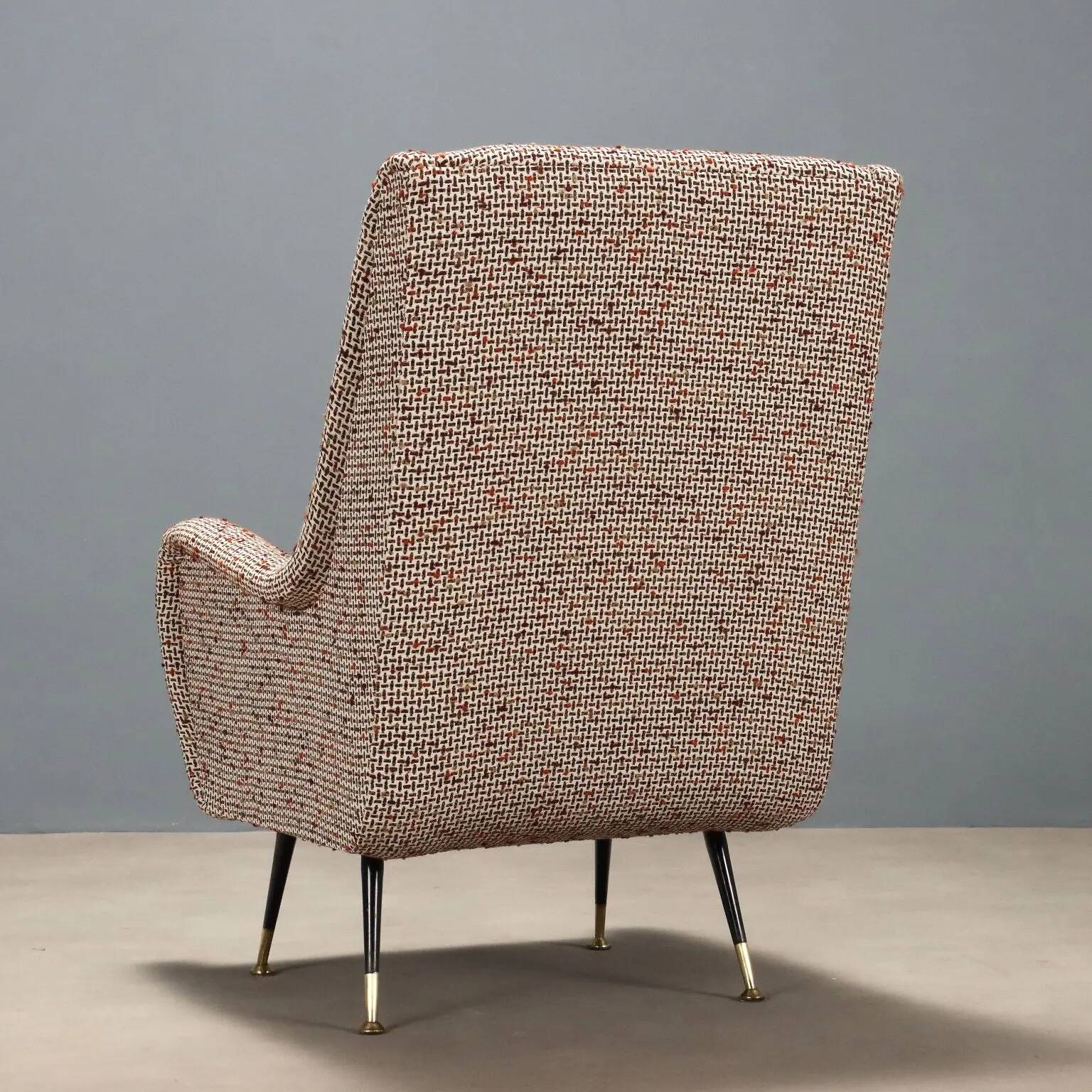 Vintage foam armchair in metal and brass, design, Italy, 1960s