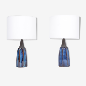 Pair of Tall Blue Stoneware Table Lamps Model 1042 by Einar Johansen for Søholm