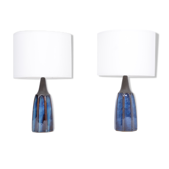 Pair of Tall Blue Stoneware Table Lamps Model 1042 by Einar Johansen for Søholm