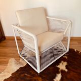 2 garden armchairs in white scoubidou