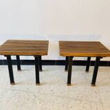 paire de petites tables d'appoint en chêne et métal