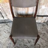 Series of 6 Scandinavian chairs in wood + gray skai, 70s vintage #a572