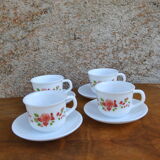 Series of 4 cups et under cups pink patterns Arcopal 80s