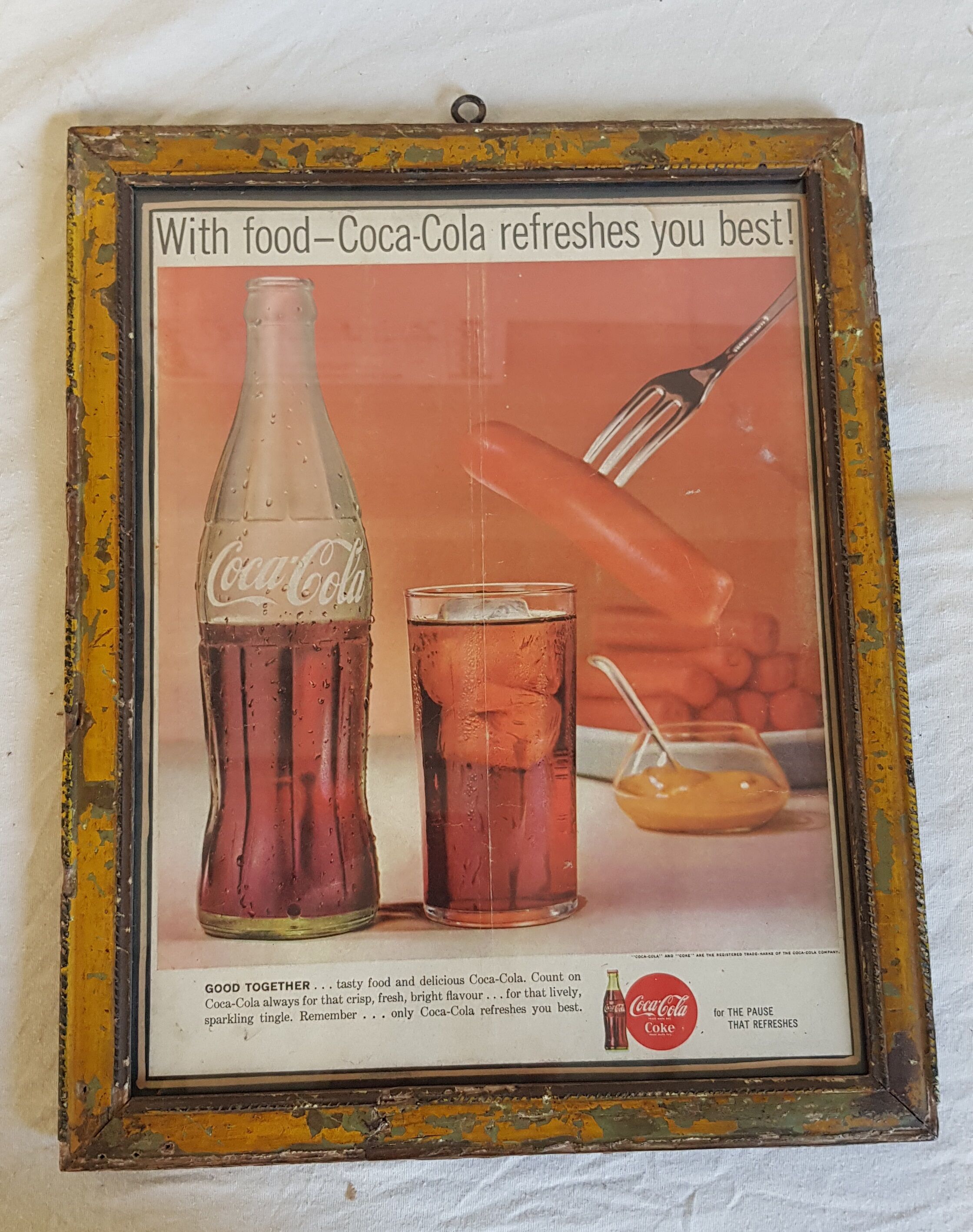 Old Advertisement Coca-Cola Original Paper Print Under Old Frame