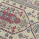 Handmade wool gallery carpet, geometric décor beige and red background, 3 m