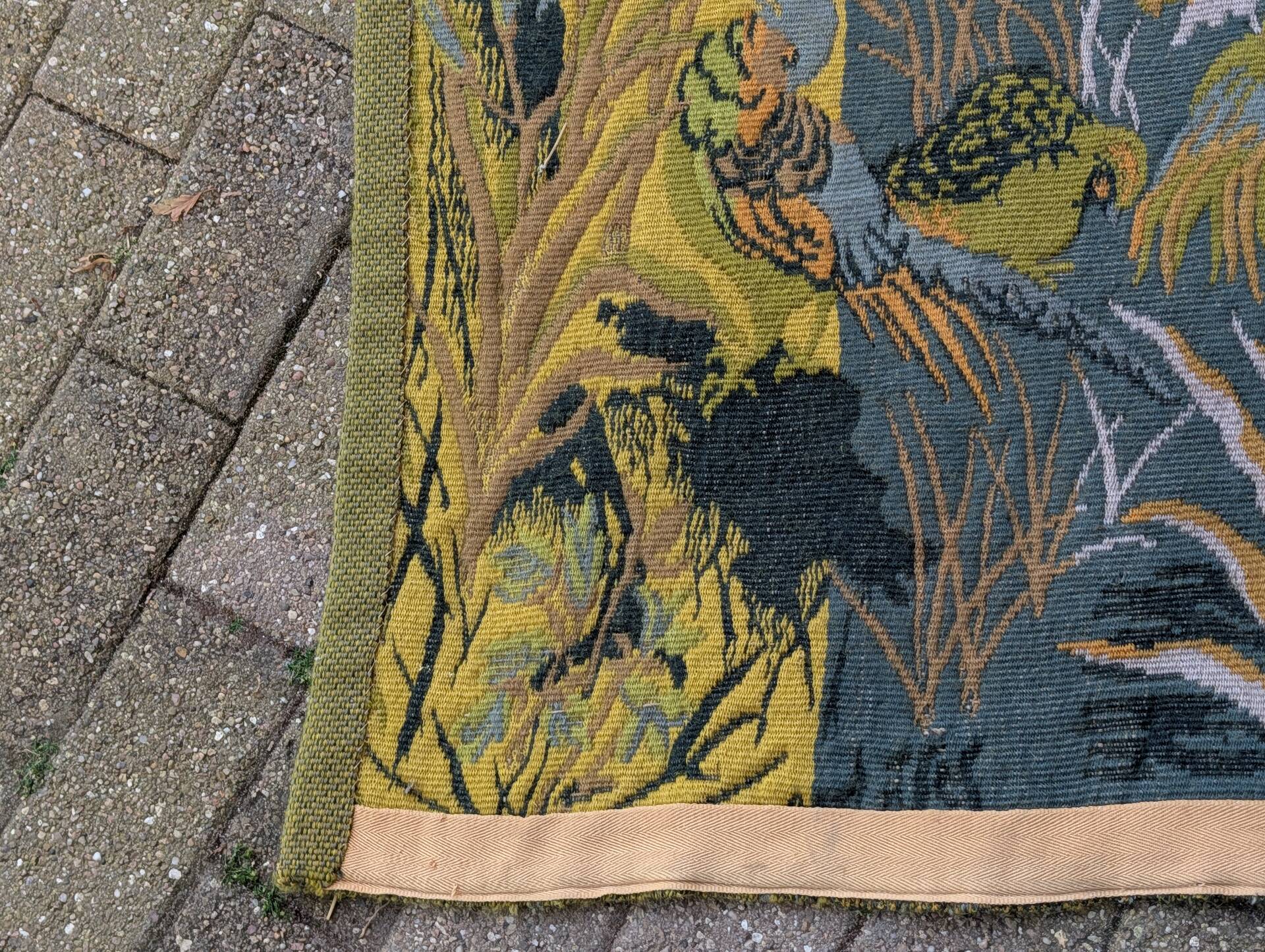 Large Aubusson tapestry "Verdure with birds" signed