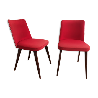 Paire de chaises pieds compas velours rouge Poitoux vintage années 60