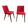 Paire de chaises pieds compas velours rouge Poitoux vintage années 60