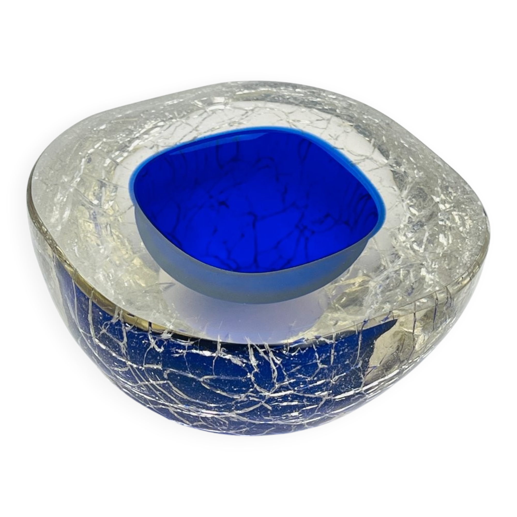 Vintage blue Italian Murano glass ashtray, 1980s