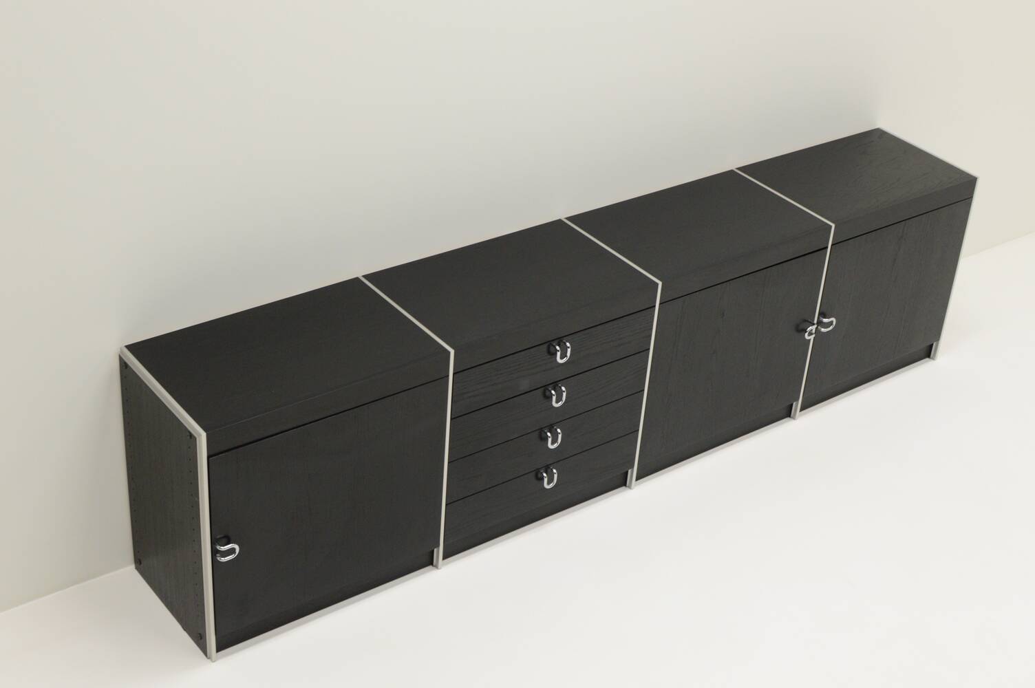 Large black and aluminum sideboard by Interlübke, 1980s Germany.