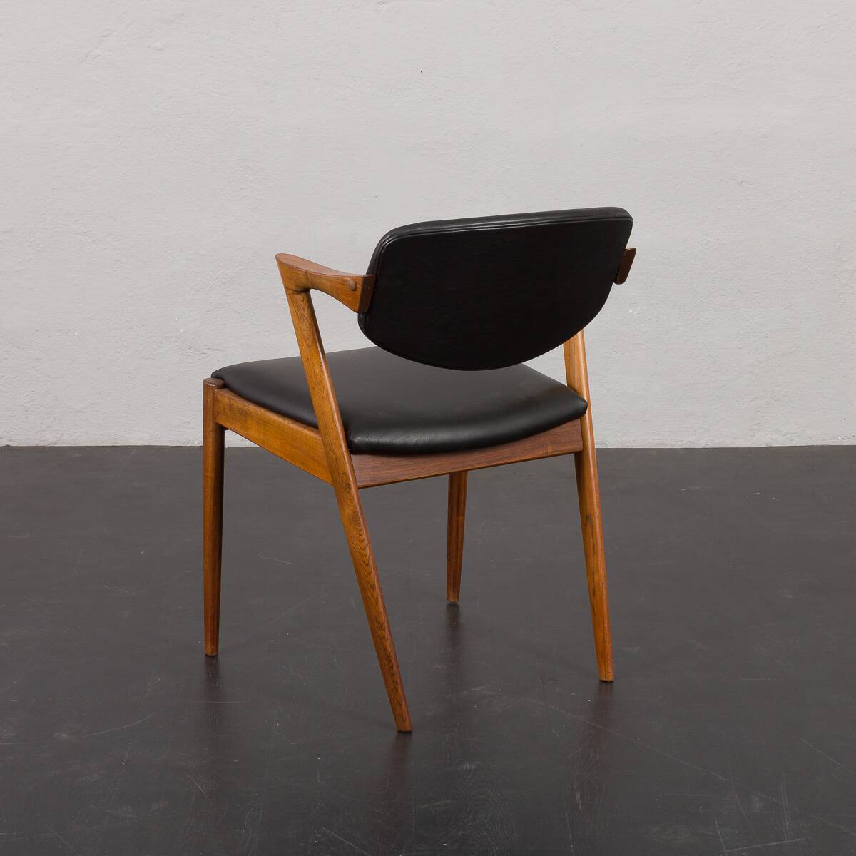 Chaise vintage en palissandre Kai Kristiansen modèle 42 en cuir aniline noir, Danemark 1960