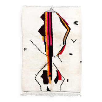 Tapis berbère Azilal écru à motifs colorés 2,36x1,55m
