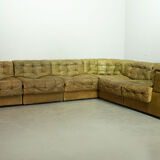 De Sede DS11 Olive Green Patched Leather Modular Sofa, 6 Elements. 1970s