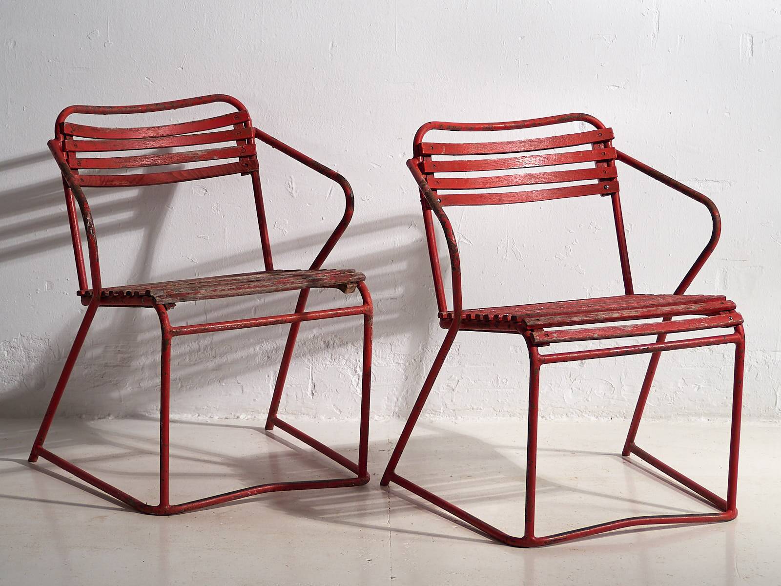 Antique red garden chairs (c.1920). Set of 4 pieces #37