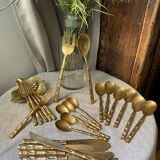 Nickel-plated bronze cutlery set, bamboo style