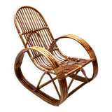 Postmodern Bamboo Rocking Chair with Red, Black and White Fabric Upholstery