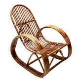 Postmodern Bamboo Rocking Chair with Red, Black and White Fabric Upholstery