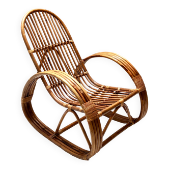 Rocking-chair postmoderne en bambou, Italie 1970
